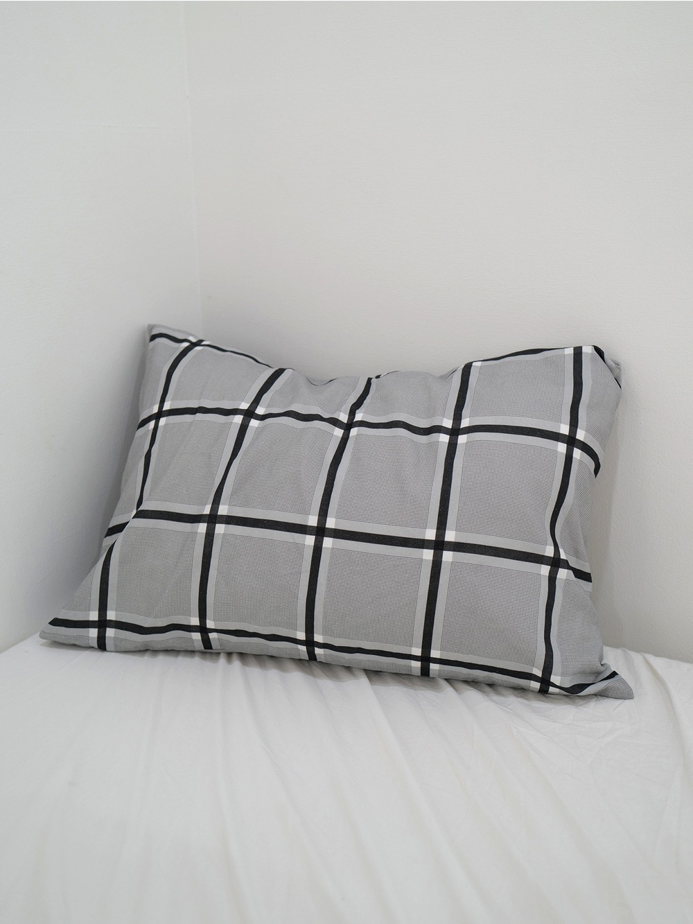Black check linen pillow cover