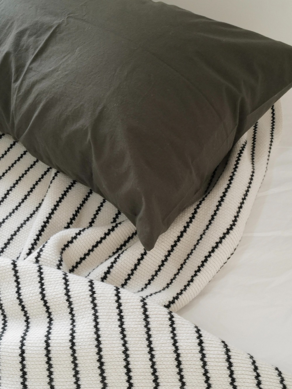 Black stripe knit wool blanket